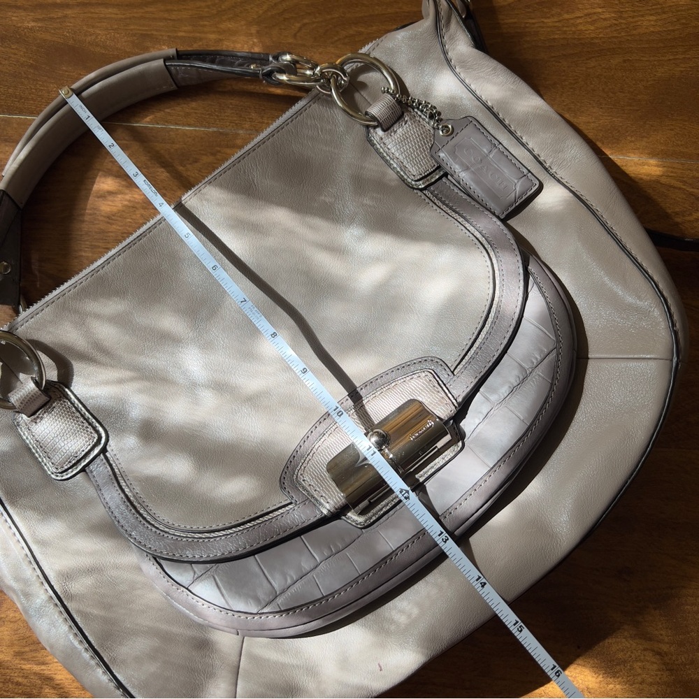 Coach Kristin Spectator Gray Taupe Leather Croc Trim Zip Satchel Crossbody Bag - Picture 10 of 14